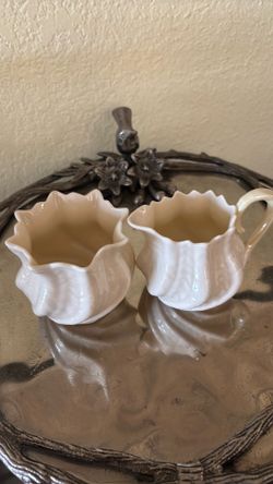 Vintage Belleek sugar and cream bowls