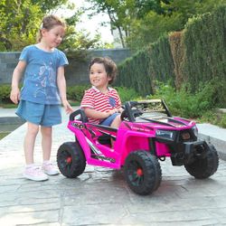 Pink 12 volt Kids Ride On UTV Electric Car Battery Powered Vehicle with Music and LED Lights, Pink