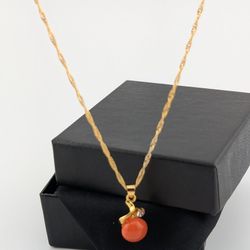 18K Yellow Gold PLATED Coral Necklace Metal Necklace