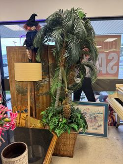 Large Artificial Palm Tree in Wicker Planter