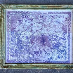 Elegant Antique Design Framed Map Of Paris—French Country, Shabby Chic, Cottage 