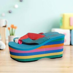 Womens Casual High Wedge Heel Platform Beach Rainbow Flip Flops Sandals  (Size 6) $40 Oh Best Offer