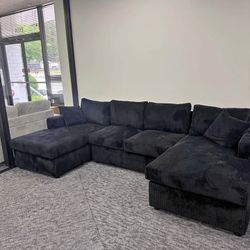 Brand New Upholstered U Shape Black Sectional Sofa