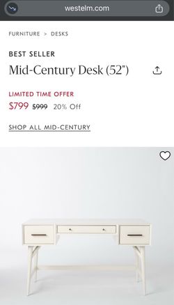 West Elm white mid century desk