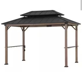 8 ft. x 12 ft. Hammered Brown Churchill Cedar Framed Grill Gazebo with exclusive AC Power Port for Backyard