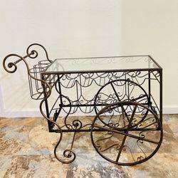 Vintage Wrought Iron & Glass Bar Cart  