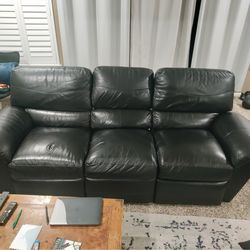 Large Reclining Black Leather Couch