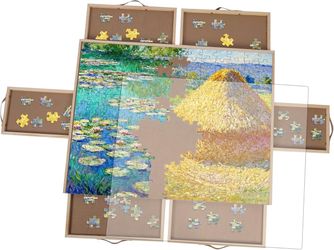 1500 Piece Rotating Puzzle Board, with 6 Drawers & Cover, Portable Wooden Jigsaw Puzzle Table with Storage Drawers, Lazy Susan, Cover for Adults, Puzz