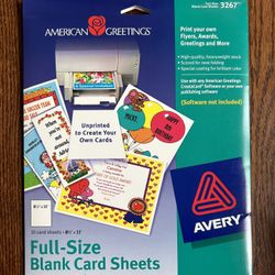 Avery 3267 White Full-Size Card Sheets For Inkjet Printers 8.5 X 11“