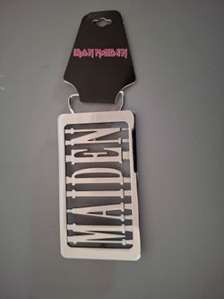 Men's Iron Maiden Rectangle Maiden Logo Silver Chrome Style Buckle Belt Buckle