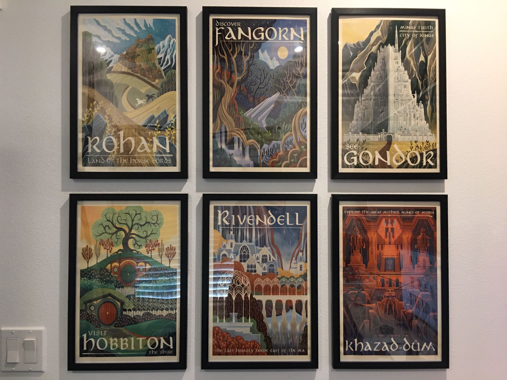 Lord of the Rings Vintage Fantasy Framed 6 Poster set 11 x 17