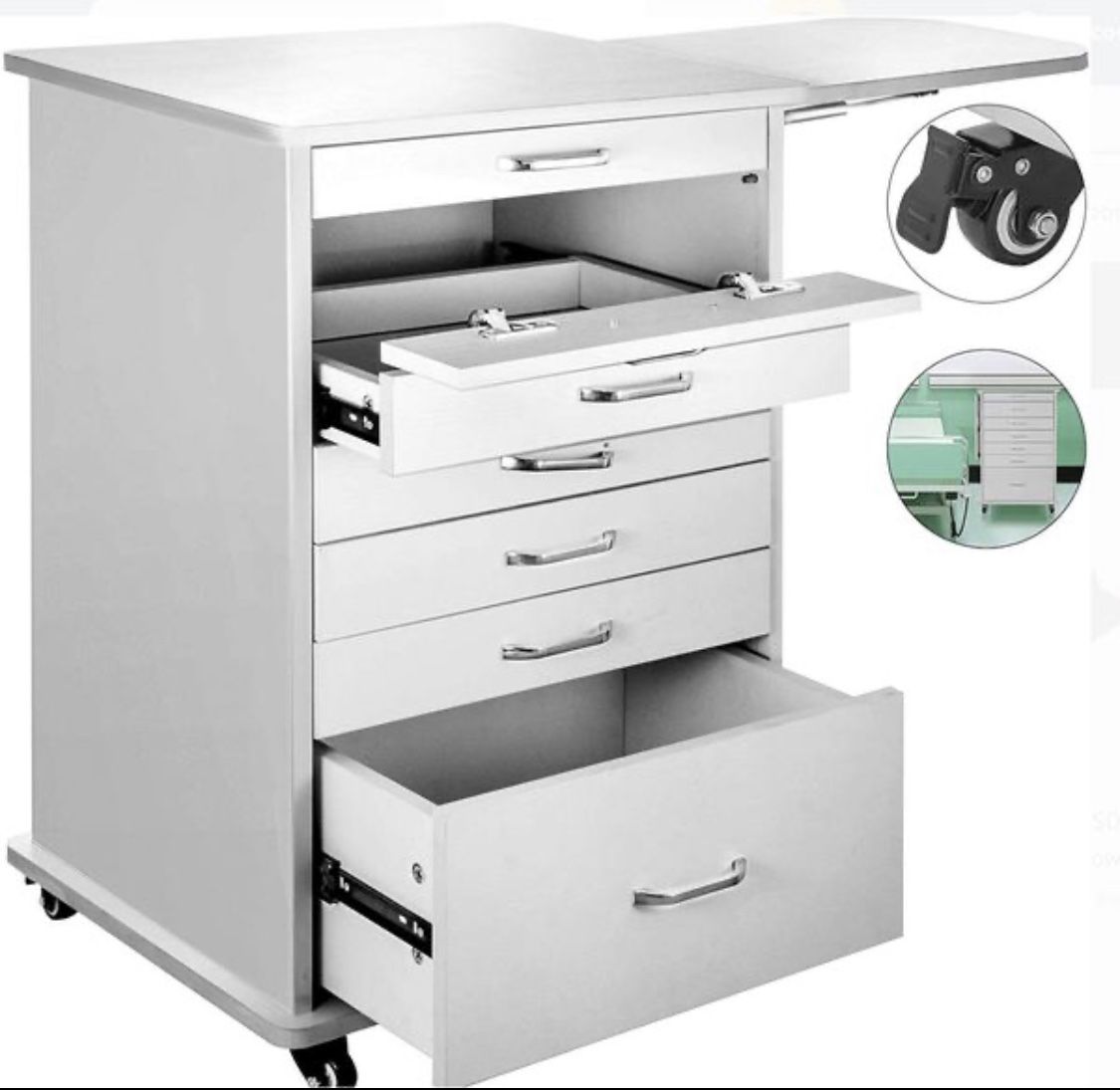 Multi Drawer Mobile Cabinet Cart Dental Medical Utility Rolling Assistant's Cart Office or Home