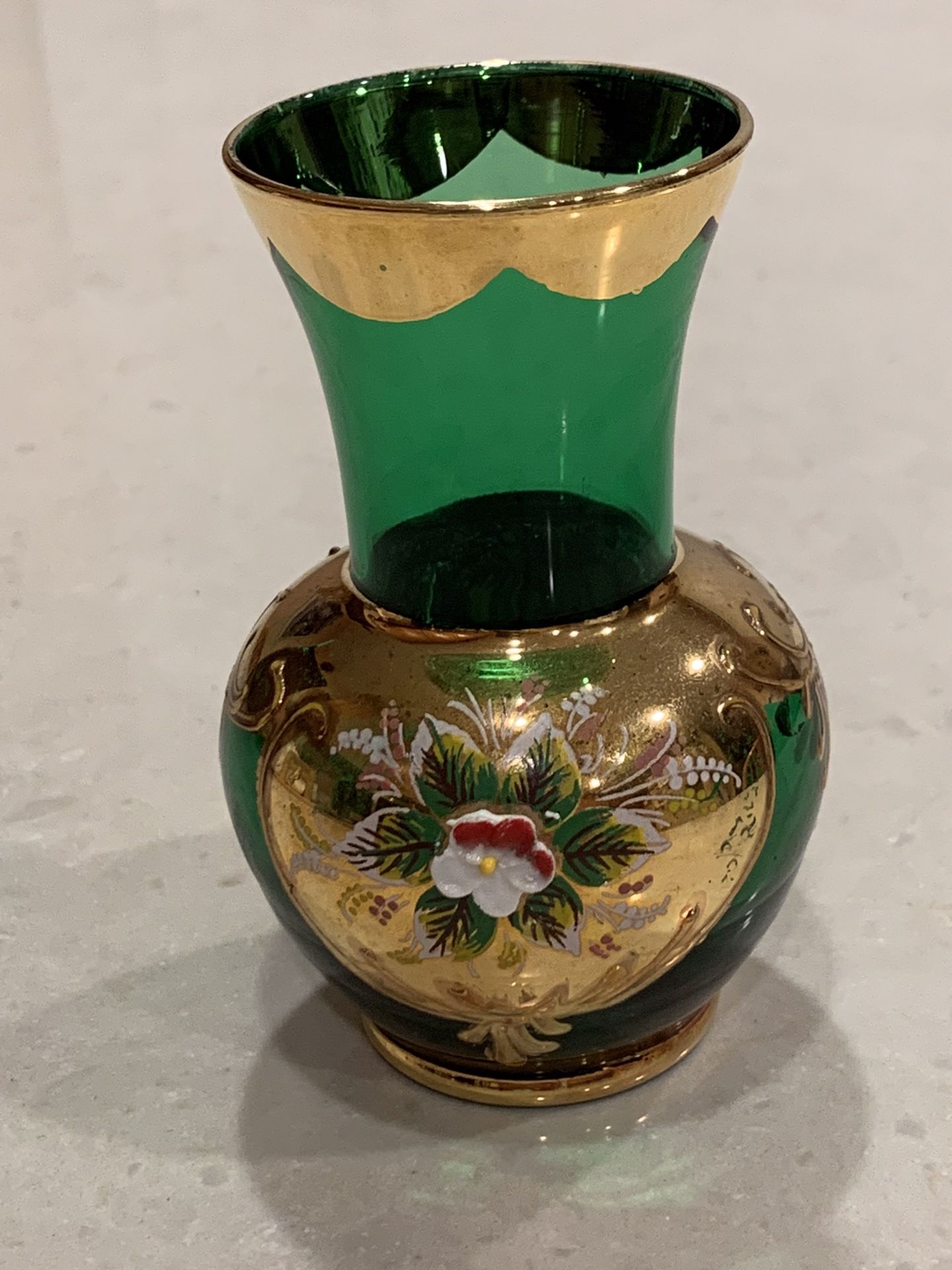 Vintage Green And Gold Vase