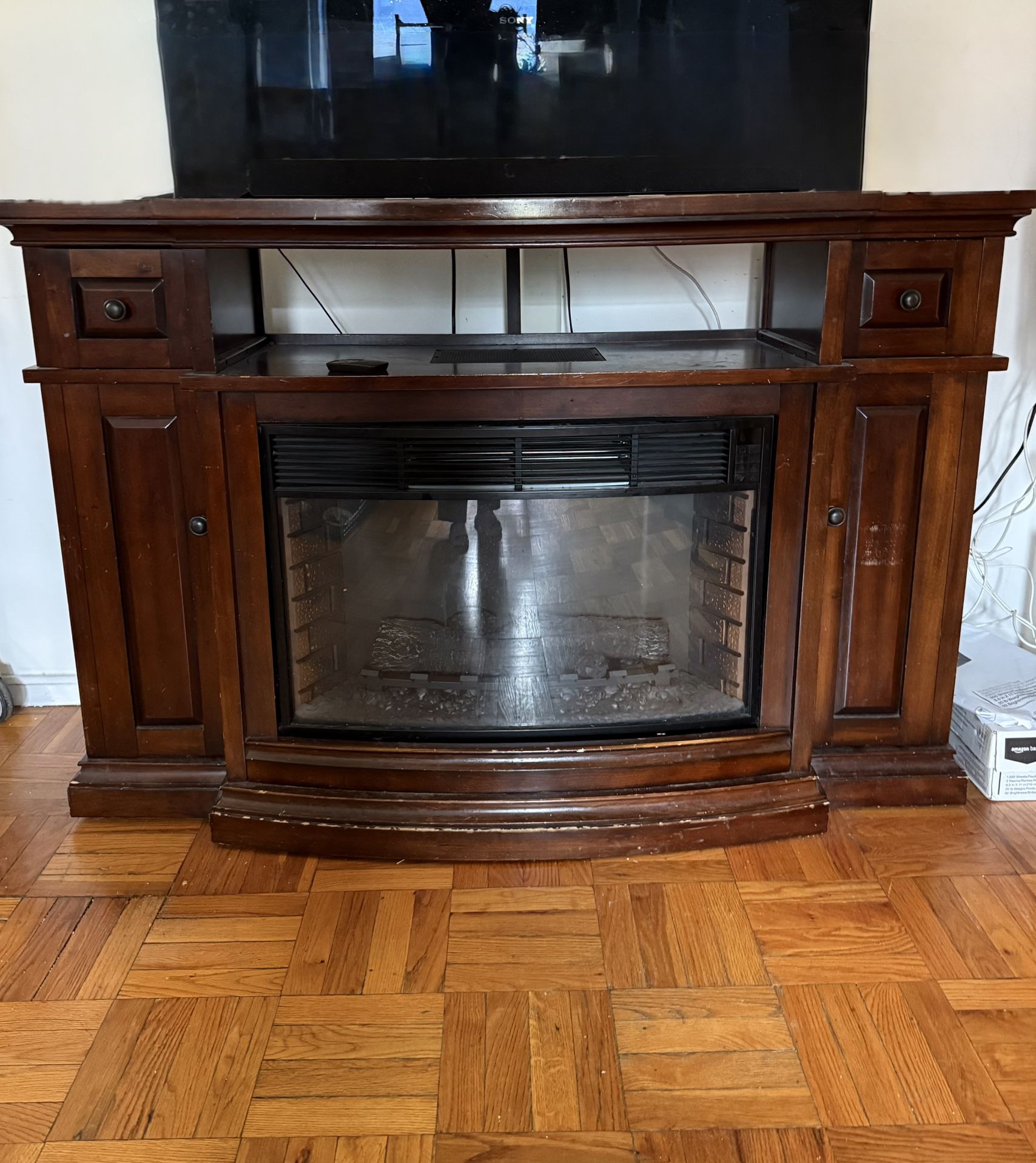Media Console with Electric Fireplace Heater – Multi-Use Storage