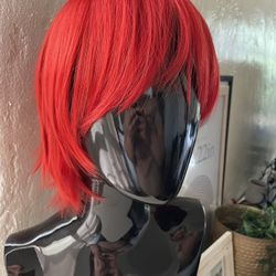 very good condition pre-owned short red synthetic wig 12 inches party anime halloween cosplay   i used it as a wig for columbia from rocky horror, it 