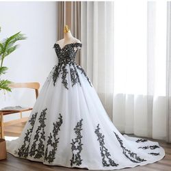Wedding Dress White And Black Floral