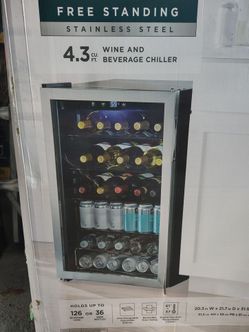 NEW Vissani 4.3 cu ft Wine Cooler Beverage Chiller Free Standing Stainless Steel LED Light Single Zone