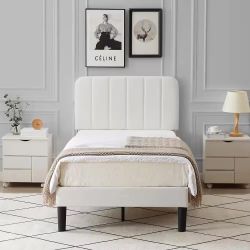 Upholstered White Twin Bed Frame