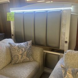 Brand new $2500 bedroom suit includes queen headboard, footboard rails dresser, Chasta nightstand for $2538