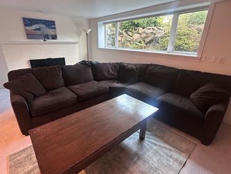 Large Dark Brown Fabric Sectional Sofa