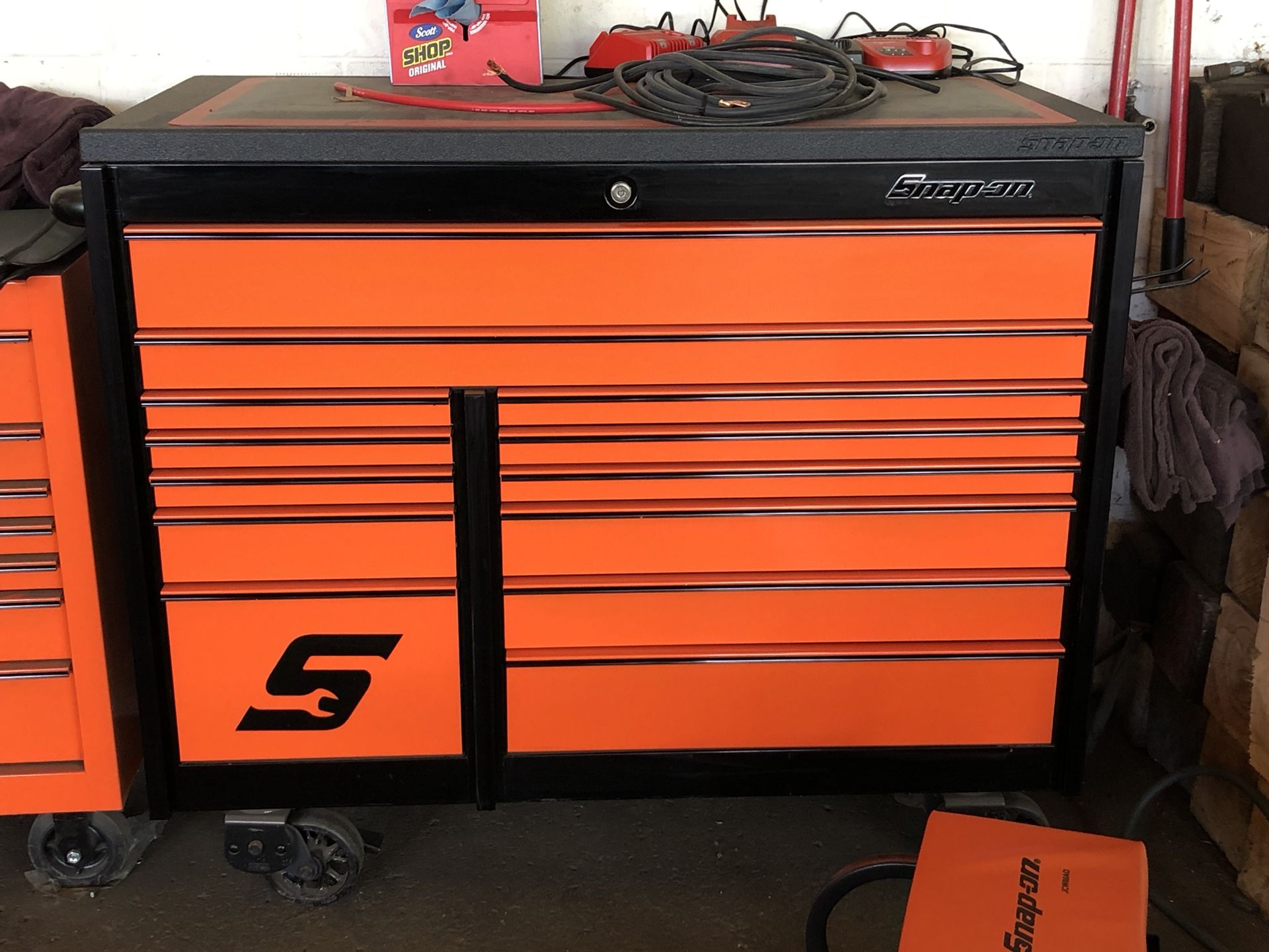 Black and orange snap on tool box