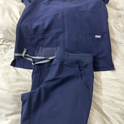 Set Of Figs Navy Blue L/P Scrub Pants and L Top. Top W Small Stain
