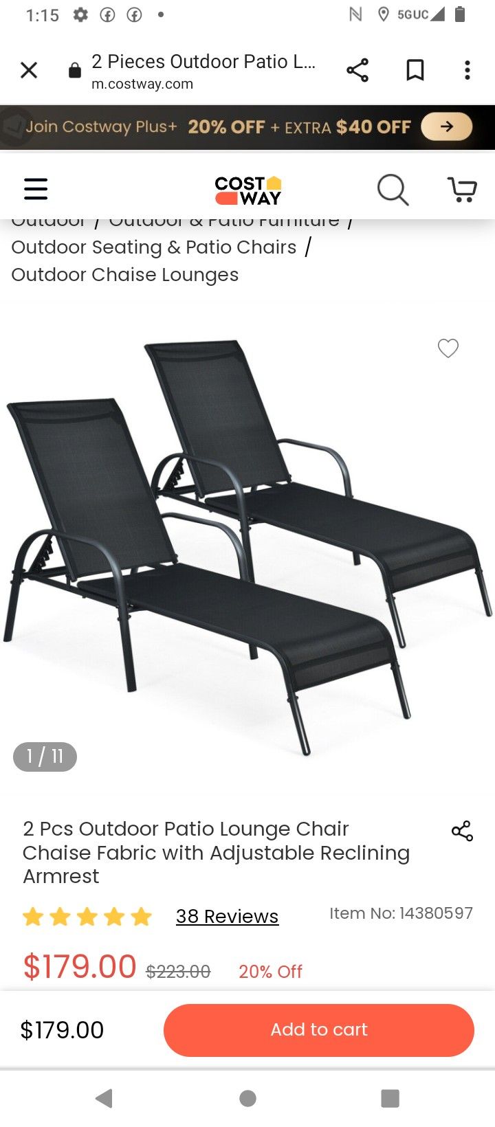 Patio Long Chairs $120 Pair