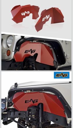 EAG Front Inner Fender Liners Kit Sheet Metal Red 4PCS with Logo Cut Fit for 07-18 Wrangler JK