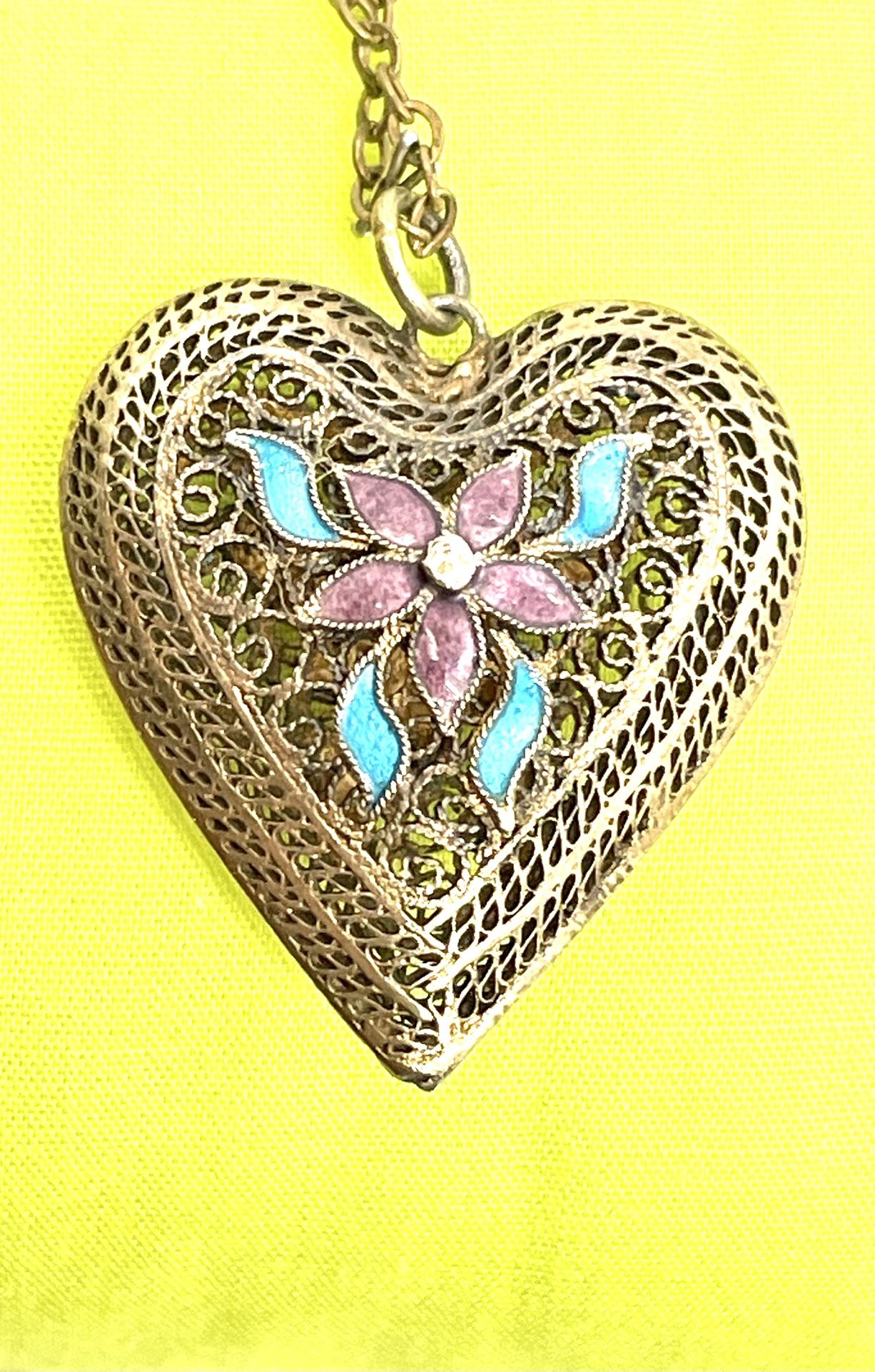 Champleve Enameled Heart Necklace