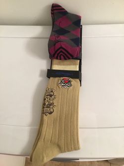 Ed Hardy Mid-Calf Embroidered Dress Socks...(NWT)...(2) Pairs...Men's Size (10-13)...