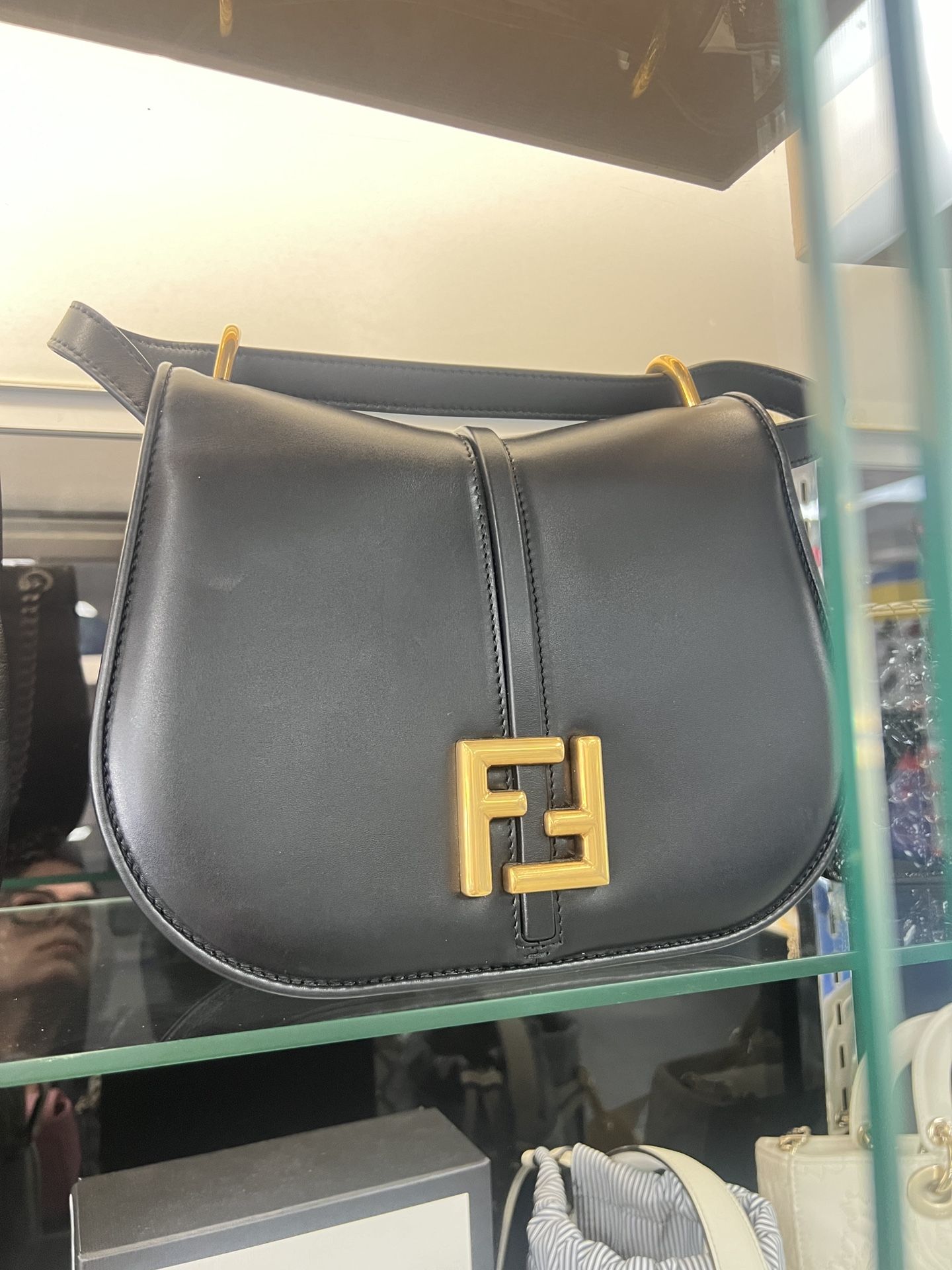 fendi Black smooth and full-grain leather bag