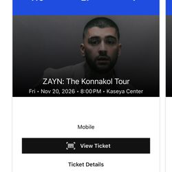 Zayn The Konnakoul tour tickets Section 116 