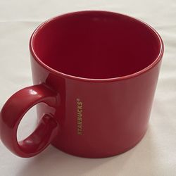 Starbucks Ceramic Red Coffee Tea Mug Cup 12 oz 354 ml Gold Starbucks Letters