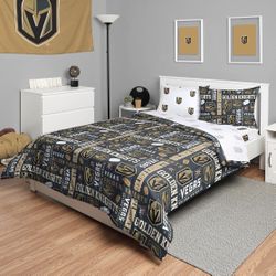 FOCO Vegas Golden Knights NHL Team Color Bed in a Bag Comforter Bedding 5 Piece Set - Full