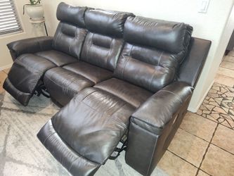 Dark Grey Leather Reclining Sofa