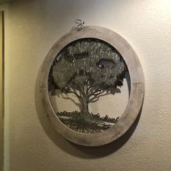 Round Metal Tree Wall Art Withbirch Wood Frame 25by 25 Original$189 
