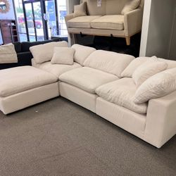4pc Modular Sectional Sofa ☁️Cloud Couch ☁️ Naveen Ivory White Modular Couch - Downfeather Filled Cushions