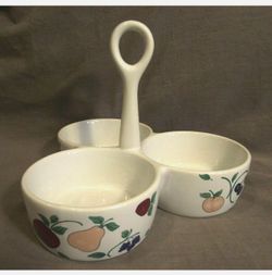 Princess House Orchard Medley 3 Section Condiment Holder w/ Spoon