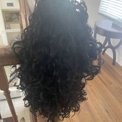 New With Tag Long Black Curly Wig