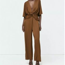 Zara Brown Satin Jumpsuit Special Edition / Size Small