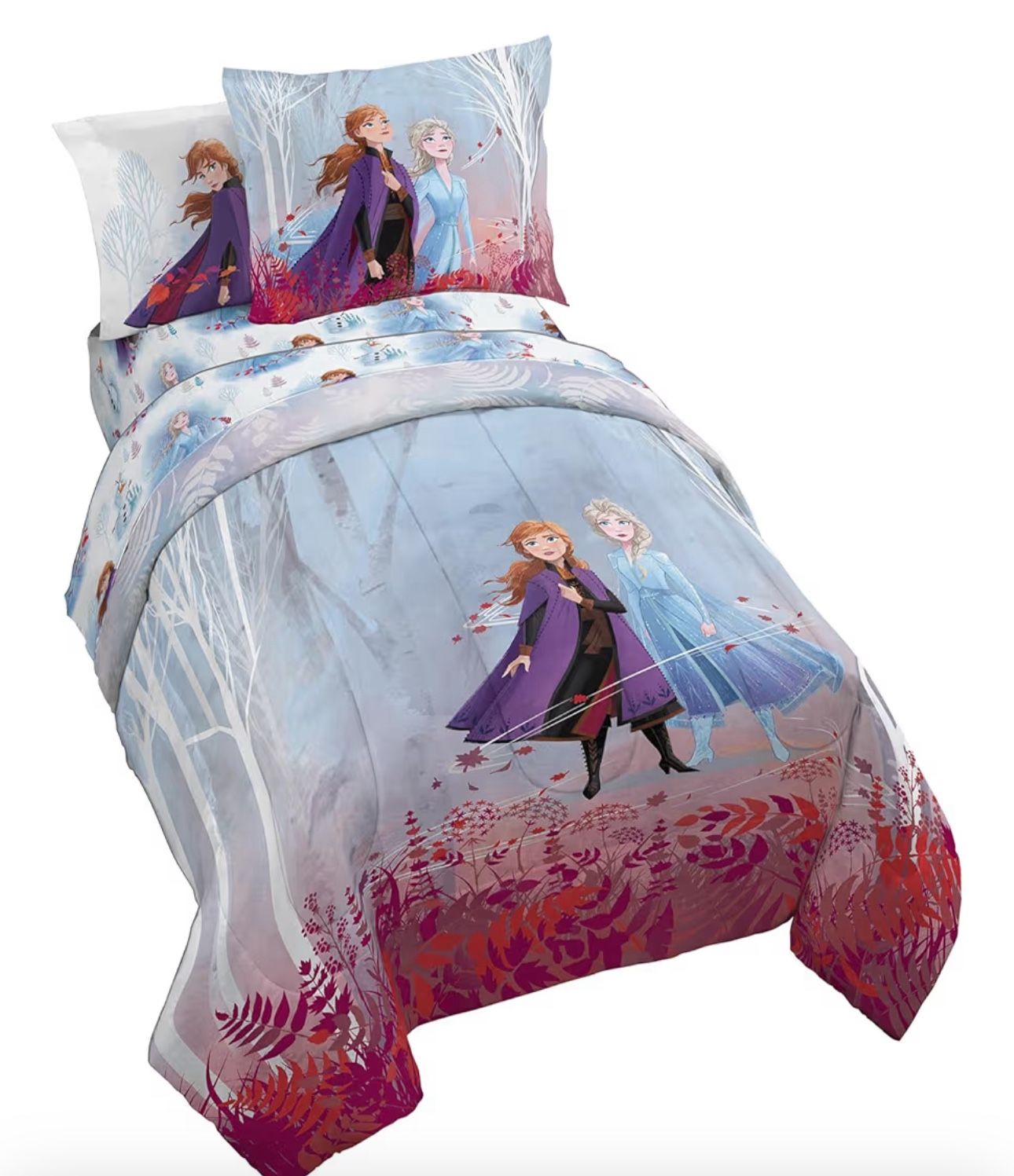 Disney Frozen 2 Forest Spirit Twin Size 5 Pieces Bed Set - Includes Reversible Comforter & Sheet Set - Bedding Features Elsa and Anna - Super Soft 
