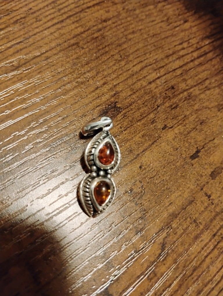 Amber And Sterling Silver Pendant