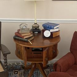 For Sale: 1930s English-Style Mahogany Pedestal Table – Originally a Radio Cabinet