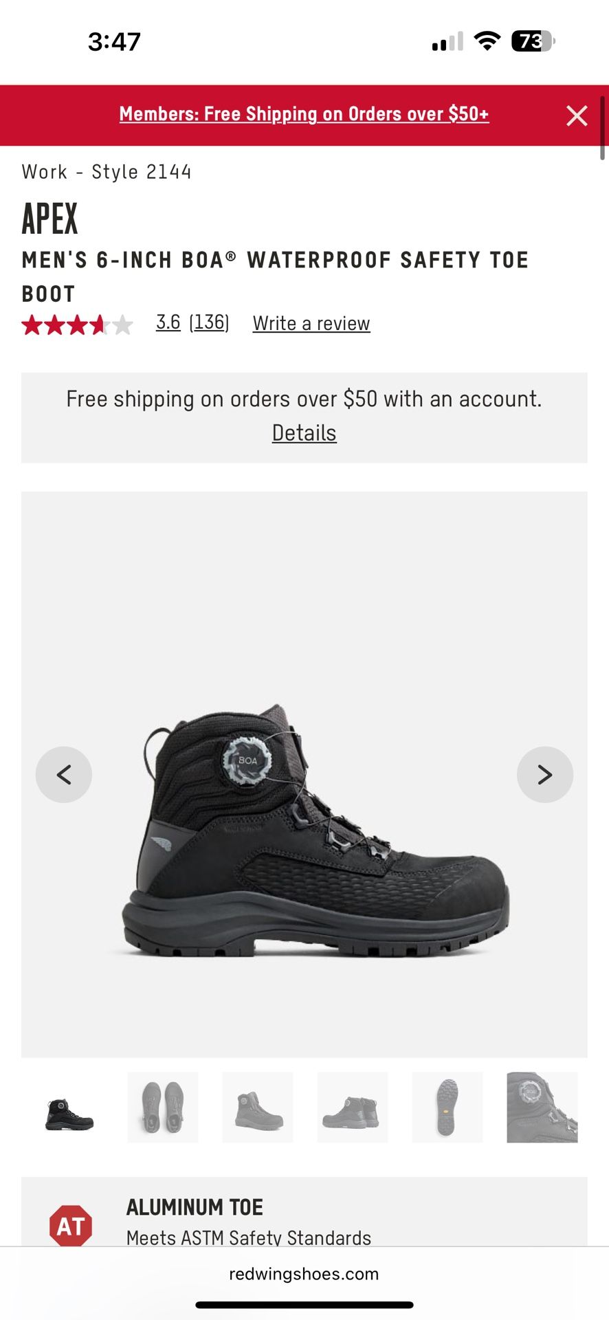 RED WINGS APEX MEN'S 6-INCH BOA® WATERPROOF SAFETY TOE BOOT