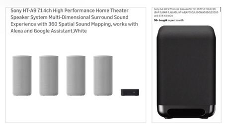 Sony HT-A9 7.1.4ch High Performance Home Theater Speaker System with Sony SA-SW5 Wireless Subwoofer