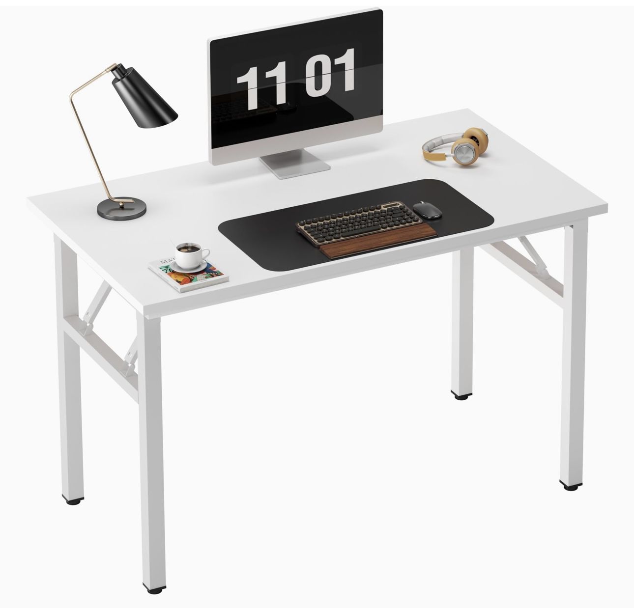 Computer Desk for Small Space Small Folding Table Small Writing Desk Compact Desk Foldable Desk, No Install Needed, White