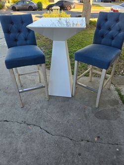 Bar Height Table with 2 Tufted Bar Stools