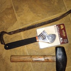 Sledge Hammer Pry Bar Adjustable Wrench 
