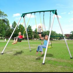 Hapfan 9.5 Ft Heavy-Duty Outdoor Swing Set with 3 Swings