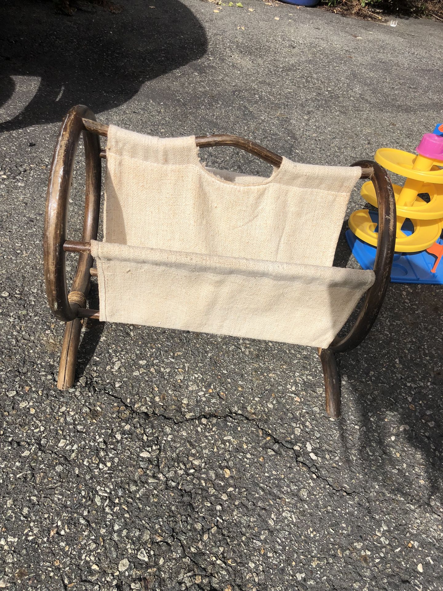 burlap magazine rack 